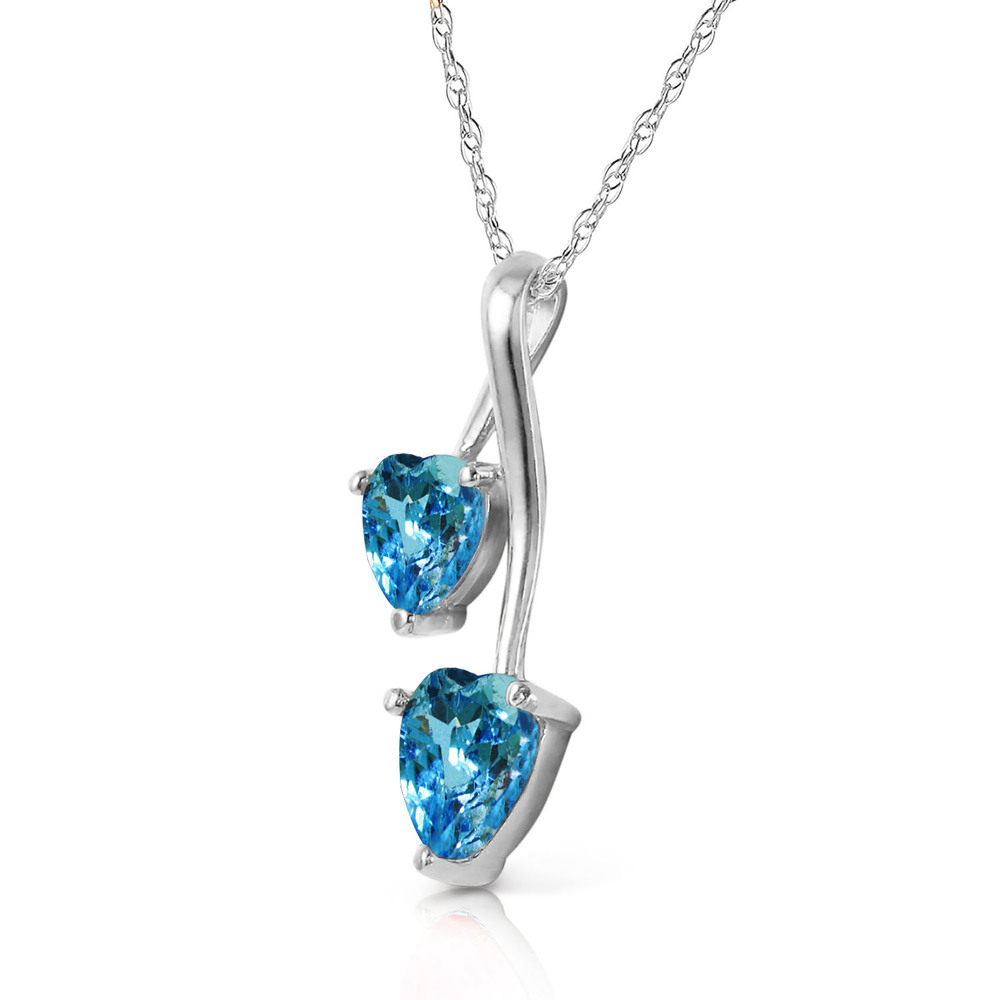 14K.SOLID GOLD HEARTS NECKLACE WITH NATURAL BLUE TOPAZ (White Gold)
